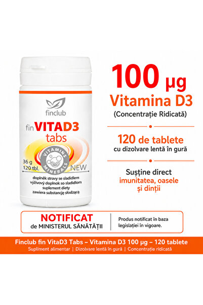 Finclub Supliment alimentar fin VitaD3tabs NEW cu vitamina D3 4000 UI pentru ...