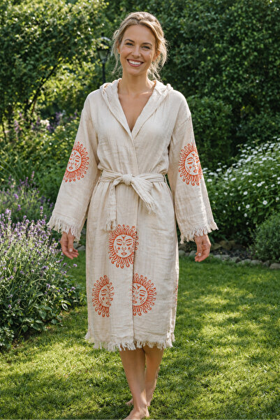 Batu Tasarım Pamuk Müslin Baskılı Bornoz Kimono
