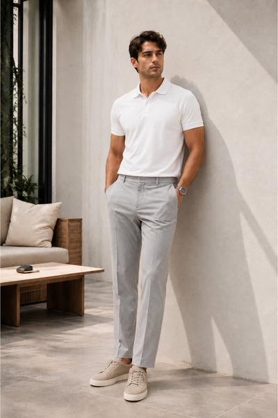 BRACCAS Men's Lycra Textured Gray Trousers