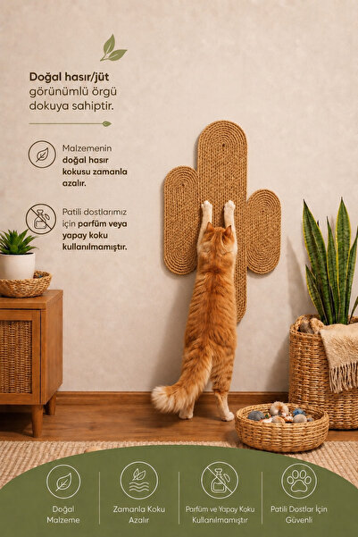 Naspar 100% Organic Straw Jute Rope Stitched Cat Scratching Mat Natural Non-D...