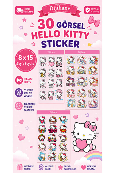 dijihane Hello Kitty Sticker Seti 3 Sayfa – Defter, Ajanda, Laptop ve Telefon...