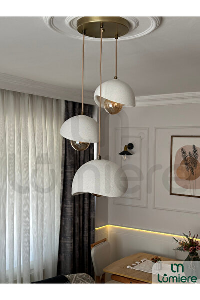 lumiere Design Beton Görünümlü 3'lü Sarkıt Avize İskandinav Bohem Modern Salo...