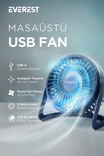 Everest EFN-505 Masaüstü Lacivert Usb Fan (145mmx141mmx105 mm)