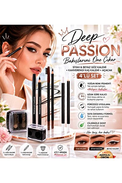 Deep Passion Siyah Göz Kalemi + Beyaz Göz Kalemi + Kahverengi Kaş Kalemi + Aç...