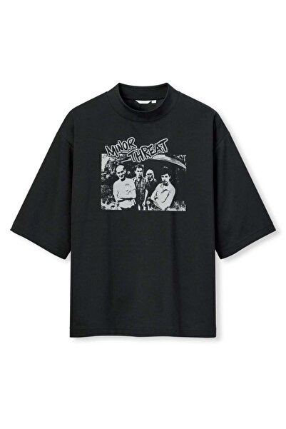 buzagi tasarım ürünleri Minor Threat Digital Print Oversize Black Unisex T-Shirt
