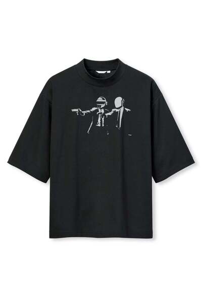 buzagi tasarım ürünleri Daft Punk Digital Print Oversize Black Unisex T-Shirt