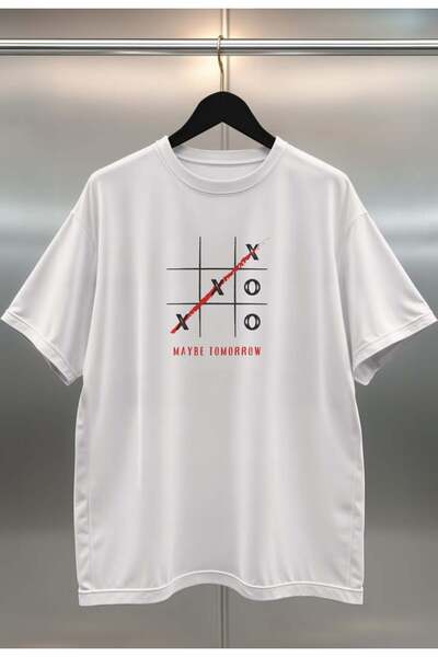 buzagi Tomorrow Digital Print Oversize White Unisex T-Shirt