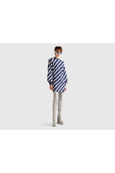 United Colors of Benetton Women's Short Wool Dress with Long Sleeves and Stripes