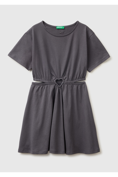United Colors of Benetton Girl's dark brown short-sleeve dress with heart det...