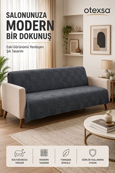 OTEXSA Anthracite Sofa Cover 170X200 cm Soft Textured Non-Slip Modern Sofa Wr...