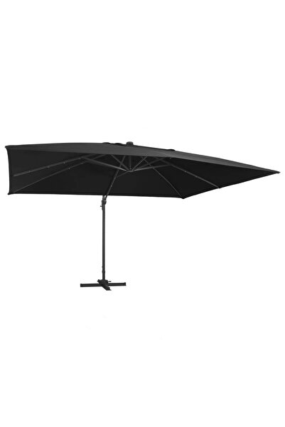 Concept Umbrelă suspendată cu LED și stâlp aluminiu negru 400x300 cm