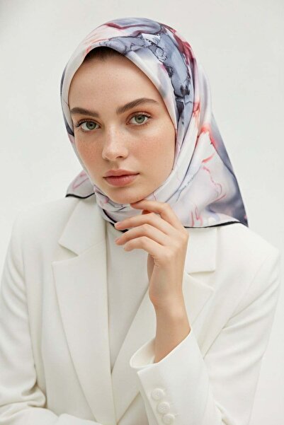 Vissona % 57 İPEK % 43 VİSKON Twill İpek Batik Çiçek Desenli İndigo - Bakır R...