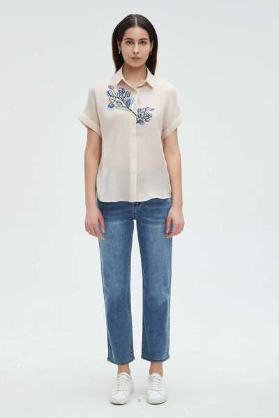 Nichii Women's Short Sleeve Floral Print Blouse