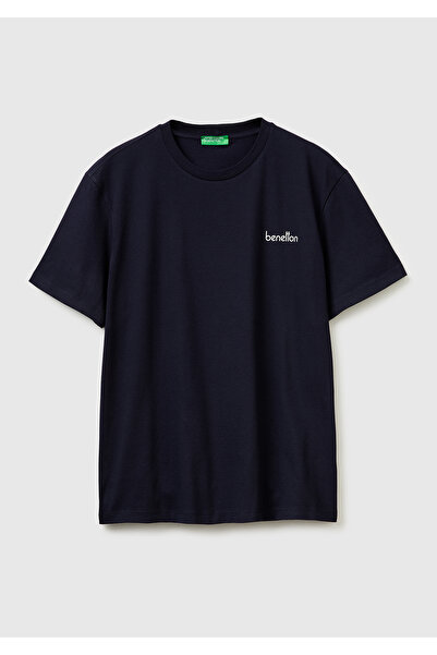 United Colors of Benetton Erkek Lacivert %100 Pamuk Logo Baskılı Regular Fit ...
