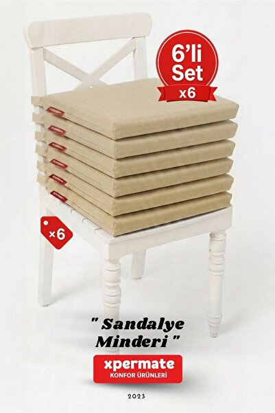 XPERMATE 6'lı Sandalye Minderi 40x40 Bağcıklı Fermuarlı Su İtici Yıkanabilir ...