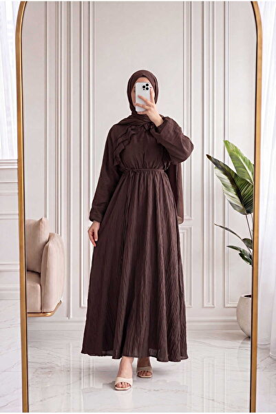 MİHRA STORE Dilgenur Omzu Ruffled Chiffon Dress-Bn4635 Coffee