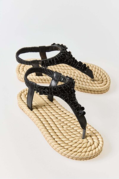Raneel Kazançlı Alışveriş Women's sequin embellished rope sole sandals - black