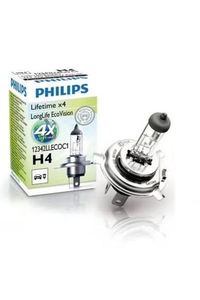 Philips Bec auto cu halogen EcoVision H4 60/55W 12V 12342LLECOC1, de lungă du...