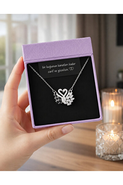 shop SWAN ÇİFT GÜMÜŞ SİYAH KUĞULU KOLYE ÇELİK