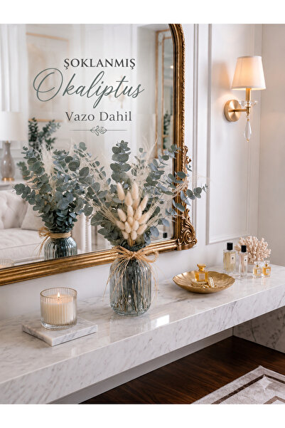 NC DESIGN CONCEPT Vazolu Şoklanmış Okaliptüs Aranjmanı – Doğal Kuru Çiçek Dekoru