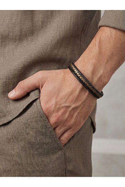 Parmas Design Double Strip Black and Brown Leather Men's Premium Bracelet 01837