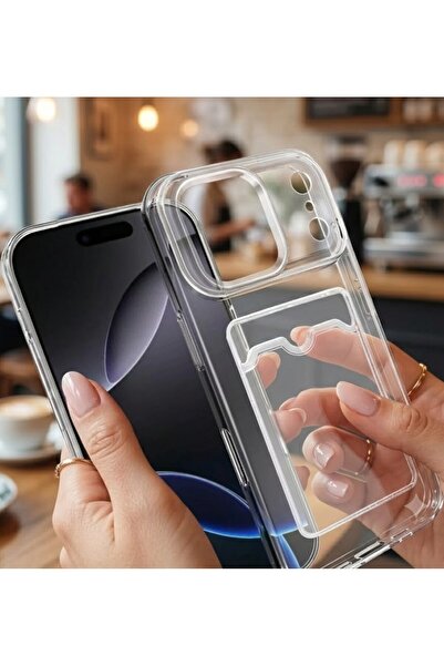 halkhouse İphone 17 Pro Max Kılıf Kamera Korumalı Esnek Kartlıklı Şeffaf Kapak