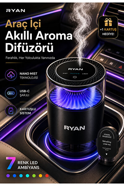Ryan Araç İçi Difüzör Akıllı Oto Koku Makinesi Nano Mist 7 Renk Led Yedek Kar...