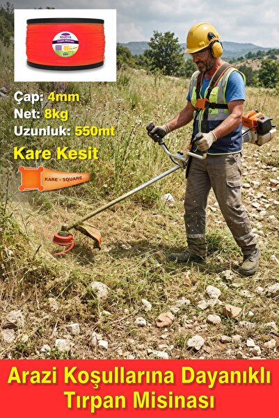 SEGOYA Arazi Koşullarına Dayanıklı Tırpan Misinası 4 mm Kare, 550 mt Profesyo...
