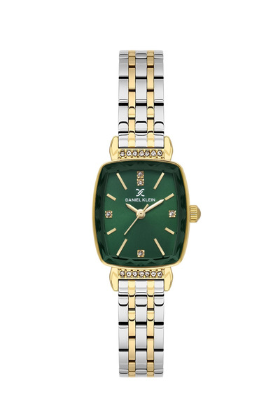 Daniel Klein Green Cordon Gold Silver Color Women's Wristwatch and Bracelet