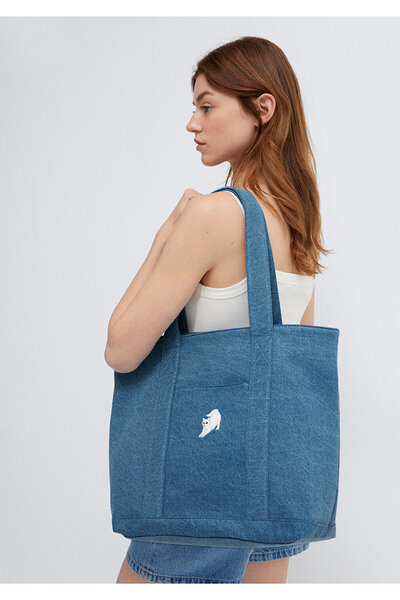 Mavi Kedi Nakışlı Denim Omuz Çantası 1913937-10241
