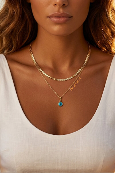 Square Chain And Charm Necklace Set