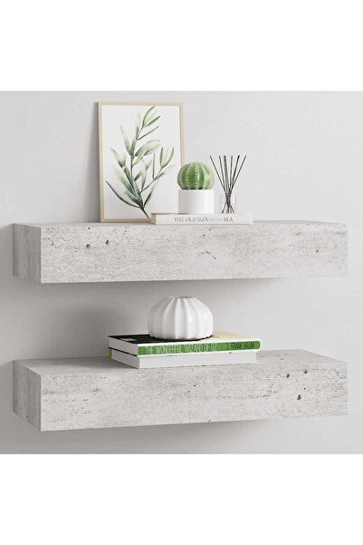 Concept Dulapuri de perete cu sertar 2 buc. gri beton 60x23,5x10 cm MDF