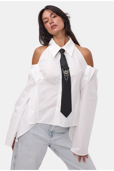 it's basic Women's White Oversize Special Design Shirt with Tie