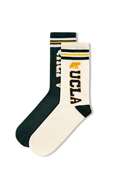 UCLA Ardelle 2-Pack Ecru-Green Long Jacquard Cotton Standard Fit Unisex Socks