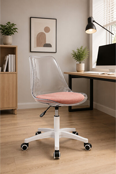 Taimi Ergonomic 360° Swivel Adjustable Height Office Chair, Pink Padded, whee...
