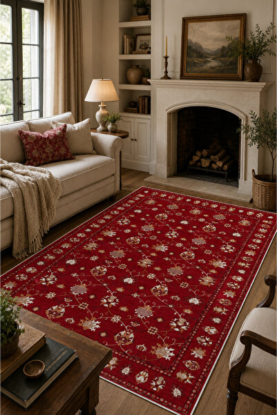 Pelura Halı Dijital Baskılı Renkli Kilim Desenli Kaymaz Taban Yıkanabilir Halı