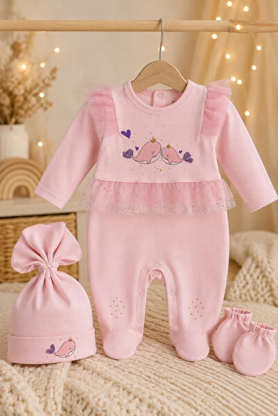 Tuğra Bebe Prenses Balık Şapkalı Kız Bebek Tulum