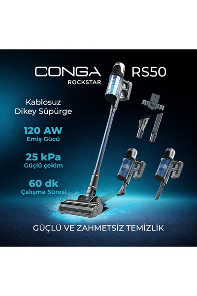 CECOTEC Conga Rockstar RS50 Kablosuz Dikey Süpürge Yüksek Performanslı Temizlik