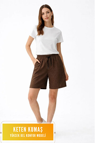 VELİZADE Women's New Season High Waist Elastic Waist Comfort Model Linen Fabr...