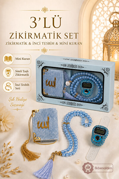 İlkbenaldim İnci Tesbihli Taşlı Zikirmatik ve Mini Kadife Kuran-ı Kerim Seti ...