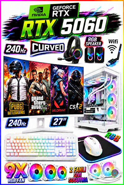 Dmc N8x Win 11 Ryzen 7 5700 16GB 512GB M.2 SSD RTX5060 27" 240Hz Curved Sıvı ...