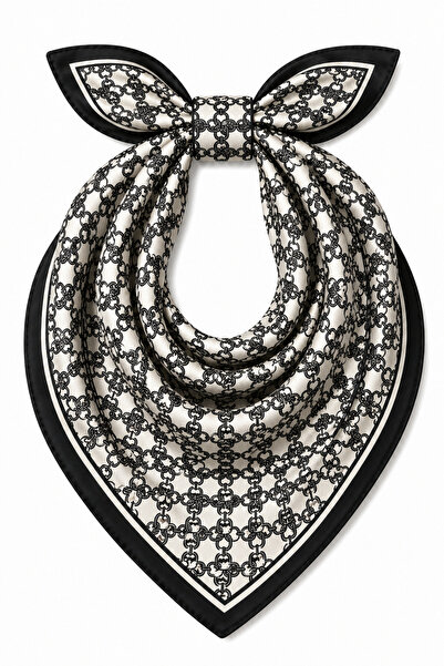 who knows ¿ Black and White Patterned Scarf Bandana Women's Clothing Accessory