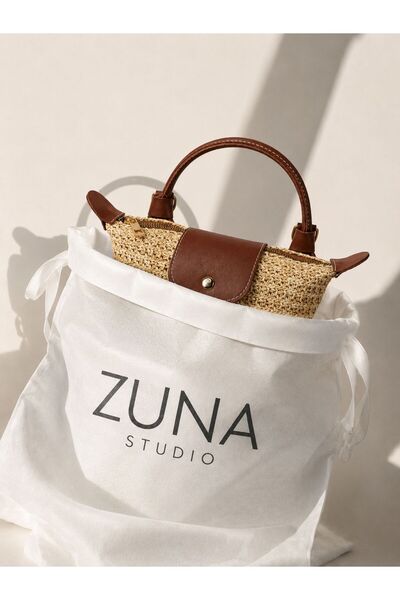 Zuna Studio حقيبة يد وكتف صغيرة من القش الأصلي بمقبض واحد من ميني تابا