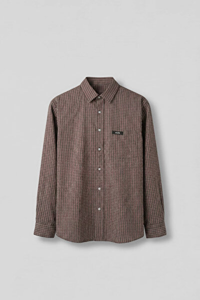 ablukaonline Men's Relaxed Fit 100% Cotton Long Sleeve Checkered Shirt Brown