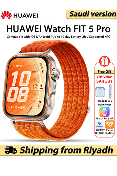 Huawei ساعة ذكية WATCH FIT 5 Pro، شاشة كاملة مقاس 1.92 بوصة، دراسة المخاطر، ت...