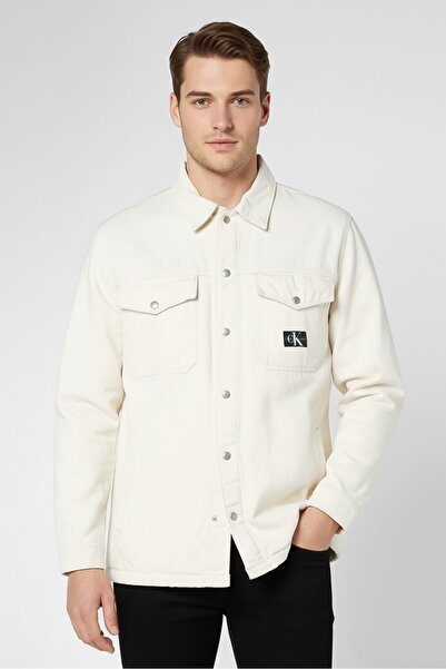 Calvin Klein Jeans Men Oversized Fit Brand Logo Denim Jacket, Off White