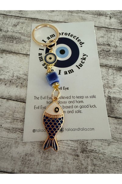 Talia&Talia Evil Eye Beaded Fish Keychain, Gift Keychain