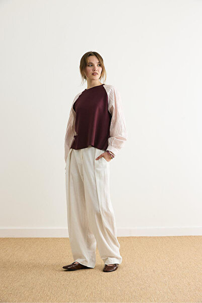 ZÜLAYS Poplin Kol Detaylı Bluz Bordo