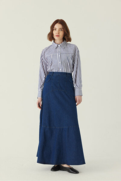 ZÜLAYS Seam Detail Denim Skirt Blue