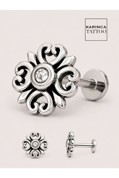 Karınca Piercing Floral Işlemeli Trend Taşlı Kulak Helix Flat Tragus Piercing...